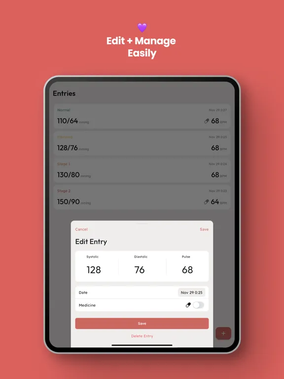 Capturas de tela do Blood Pressure Log Book iPad 